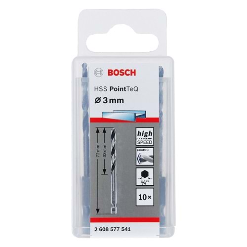 BOSCH HSSPointTeQ HEX Metal M. Ucu 3mm 10'lu 2608577541