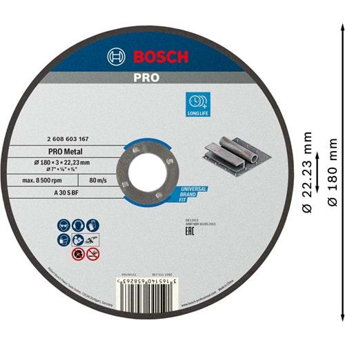 BOSCH SDMetal Kesme Taşı 180*3,0 mm Düz 2608603167